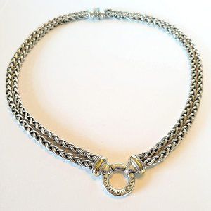David Yurman Circle Necklace Sterling Silver 18k Gold 16" Wheat Chain
